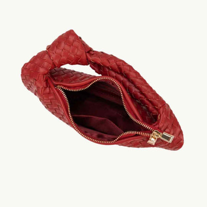 Drew Woven REcycled Vegan Leather Handbag in Cherry