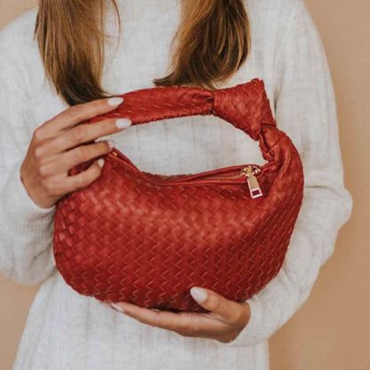 Drew Woven REcycled Vegan Leather Handbag in Cherry