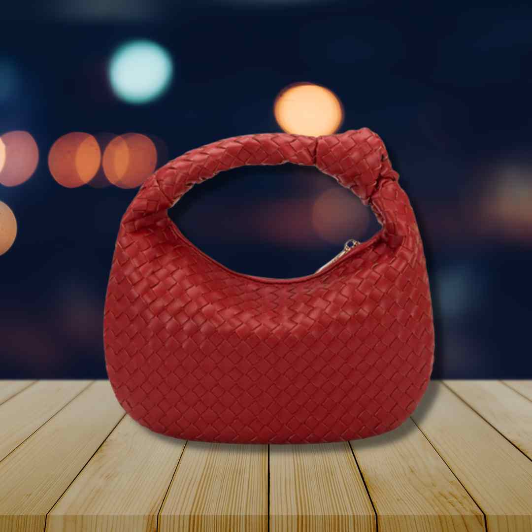 Drew Woven REcycled Vegan Leather Handbag in Cherry