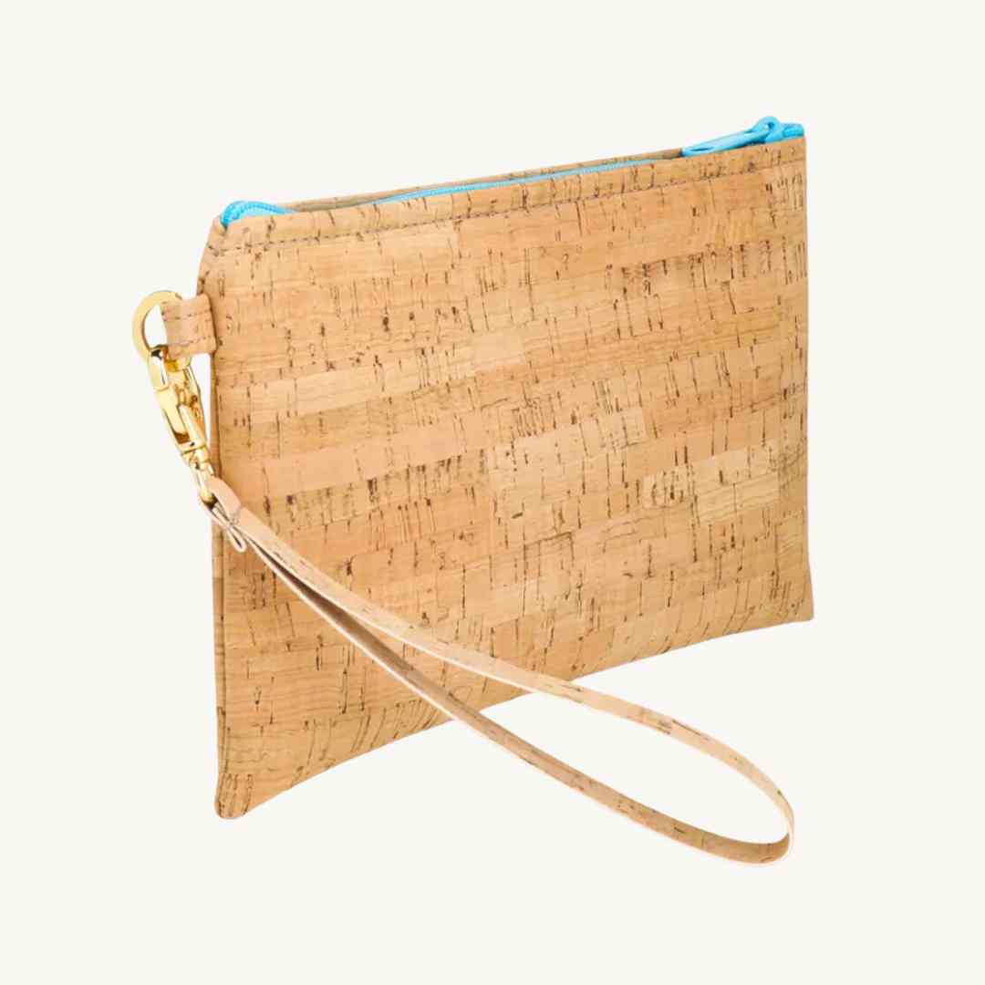 cork leather wristlet vegan handbag handmade in the US